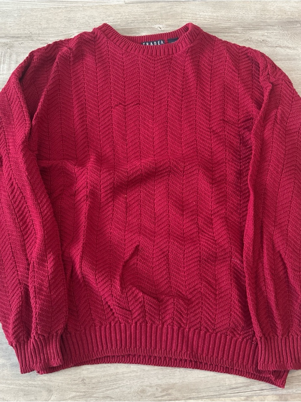 Trader Bay Rose Red Chevron Crewneck Sweater